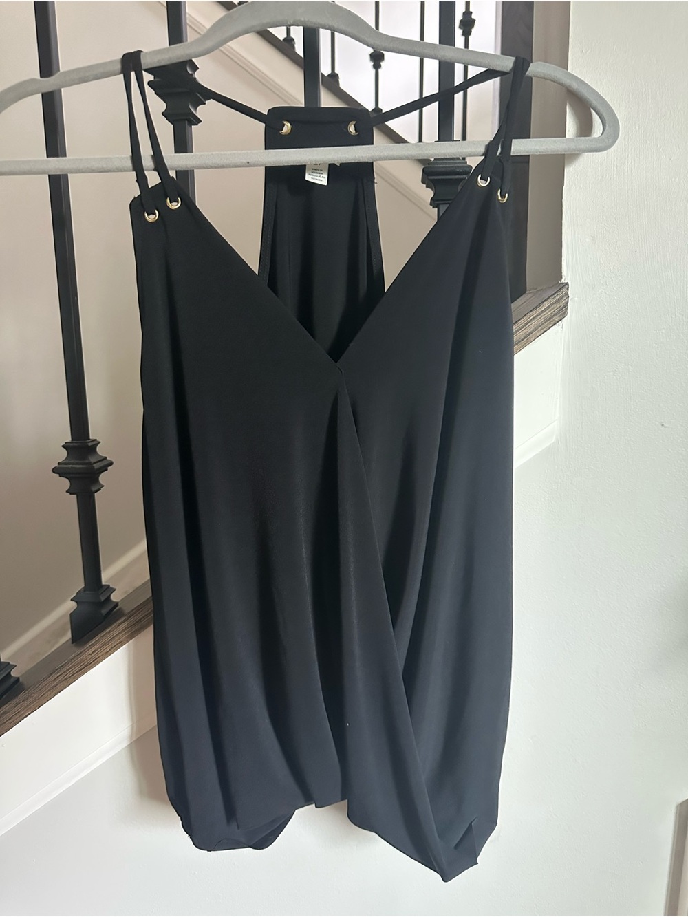 Guess Black Sleeveless Wrap Mini Dress with Gold-Tone Eyelets
